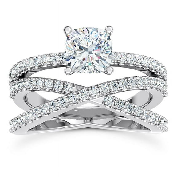 Spot Jewel Lab Created Cushion Cut Diamond Ring for Women - 1.9 Ct Criss Cross Engagement Jewelry - 14K White Gold Plated Pave Set Bridal Wedding Band for Her - Graduation Gifts for Sister