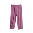 thumbnail image 3 of Liuinsasek Women's Plus Size Pajama Pants Casual Solid Color Stretchy Cropped Pants Lightweight Simple Comforty Lounge Pants for Summer, 3 of 5