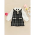 thumbnail image 2 of Bagilaanoe Toddler Baby Girls Patchwork Dress Long Sleeve Weave Edging Black White Line Plaid Elegant Dress 1T 2T 3T 4T 5T 6T Kids Party Dress, 2 of 7