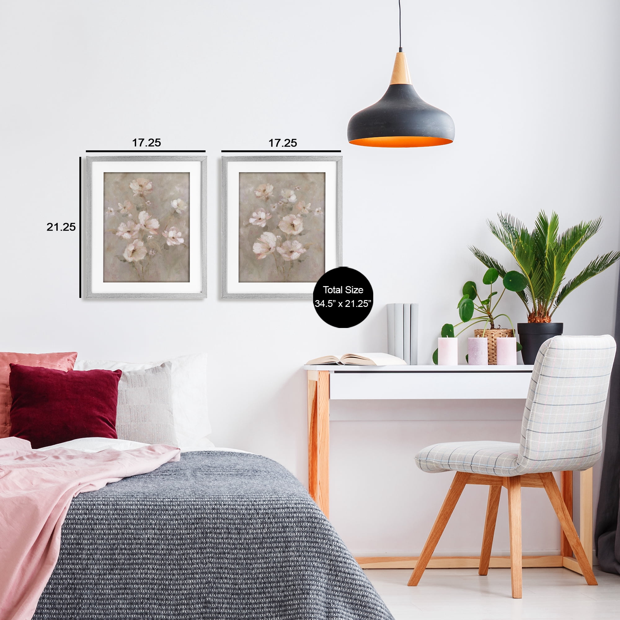 Stupell Industries Arranged Blush Blossoms 2 Piece Gray Framed Print Under Glass Set, design by Carol Robinson