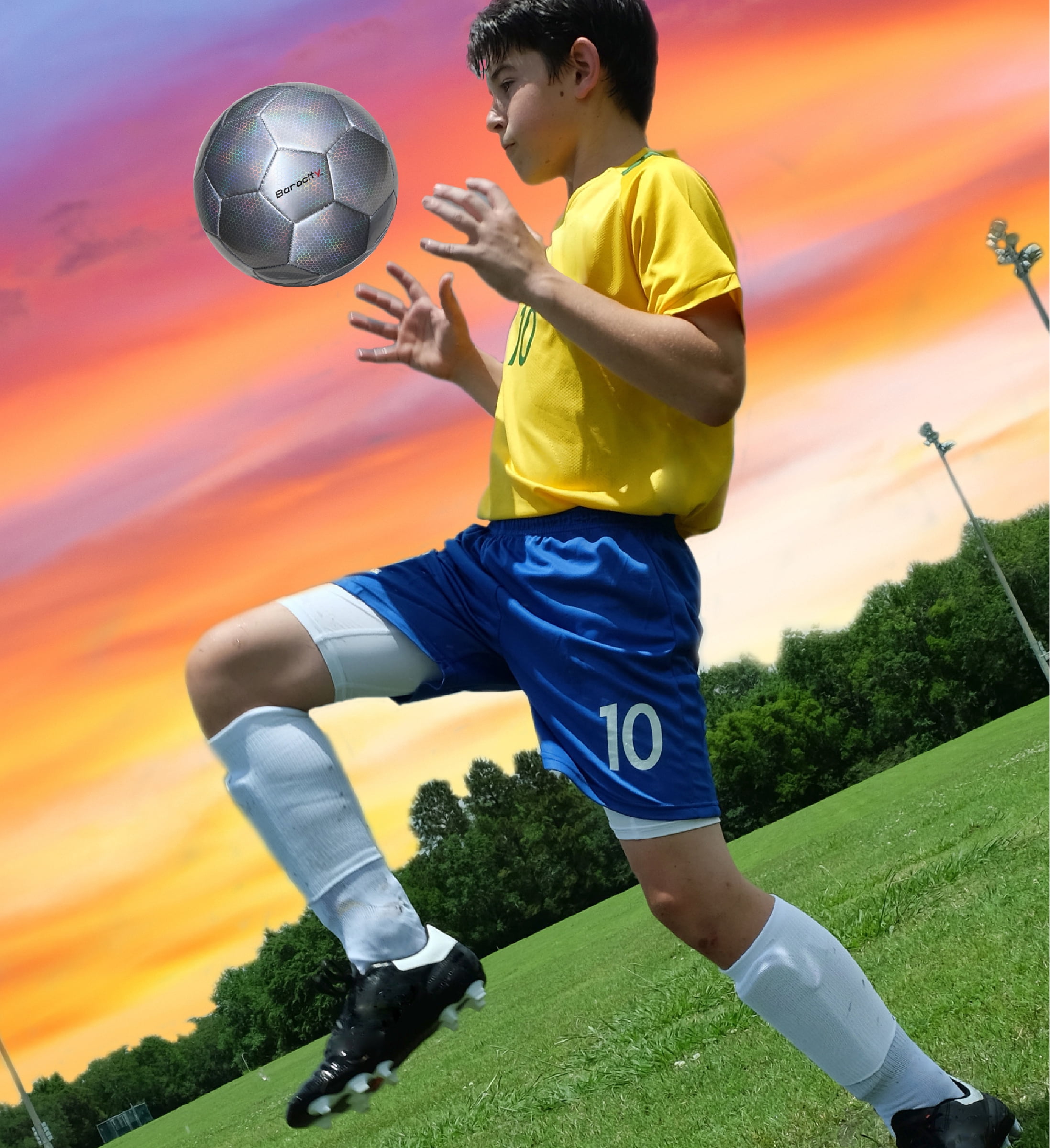 Barocity Iridescent Soccer Balls Set of 4 - Black, Gold, Silver and Pink Official Match Ball with Reflective Hex Pattern, Sport Soccer Balls for Indoor and Outdoor Training and Practice Games- Size 5