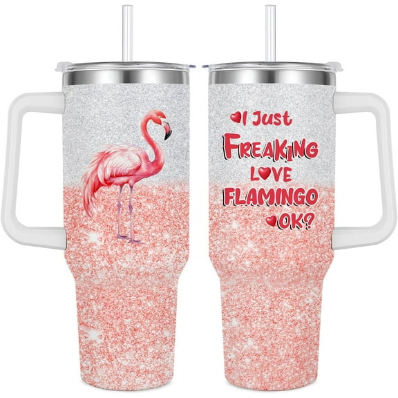 Flamingo Gift for Flamingo Lover,Flamingo Tumbler 40 oz with Handle Straw Insulated Stainless Steel (Flamingo)