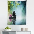 thumbnail image 1 of Spa Tapestry, Tower Stone and Hibiscus with Bamboo on the Water Blurry Background, Fabric Wall Hanging Decor for Bedroom Living Room Dorm, 5 Sizes, Petrol Blue Lime Green, by Ambesonne, 1 of 1