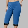 thumbnail image 2 of vigerkar Women's Plus Size Lace Trim Capri Leggings Stretch Crop Leggings Summer Tights Pants Blue, 5XL, 2 of 5