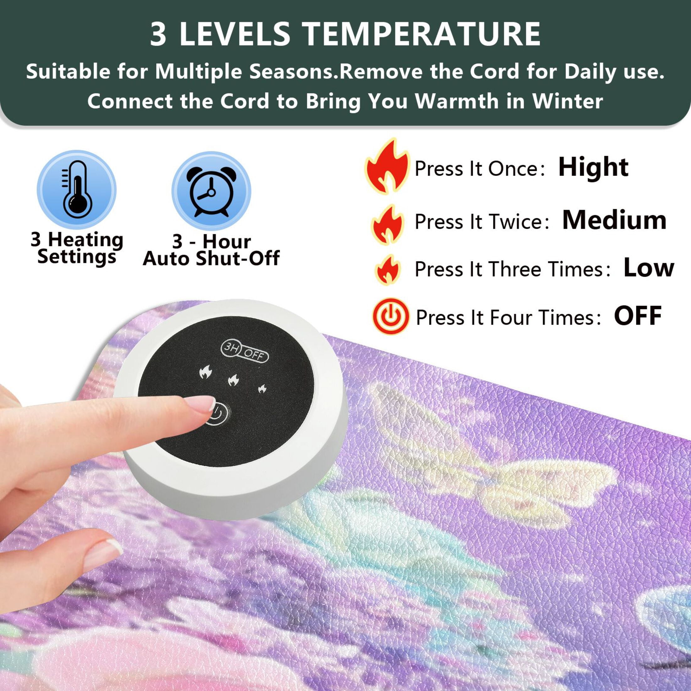 Large Heated Desk Mat Mouse Pad 31.5"x13"PU Leather Graphene Heating Desk Warmer with 3 Temperature Settings 110V US Plug Non-Slip Warm Pad for Home, Office, and Gaming Polar Bear and Penguin Pattern