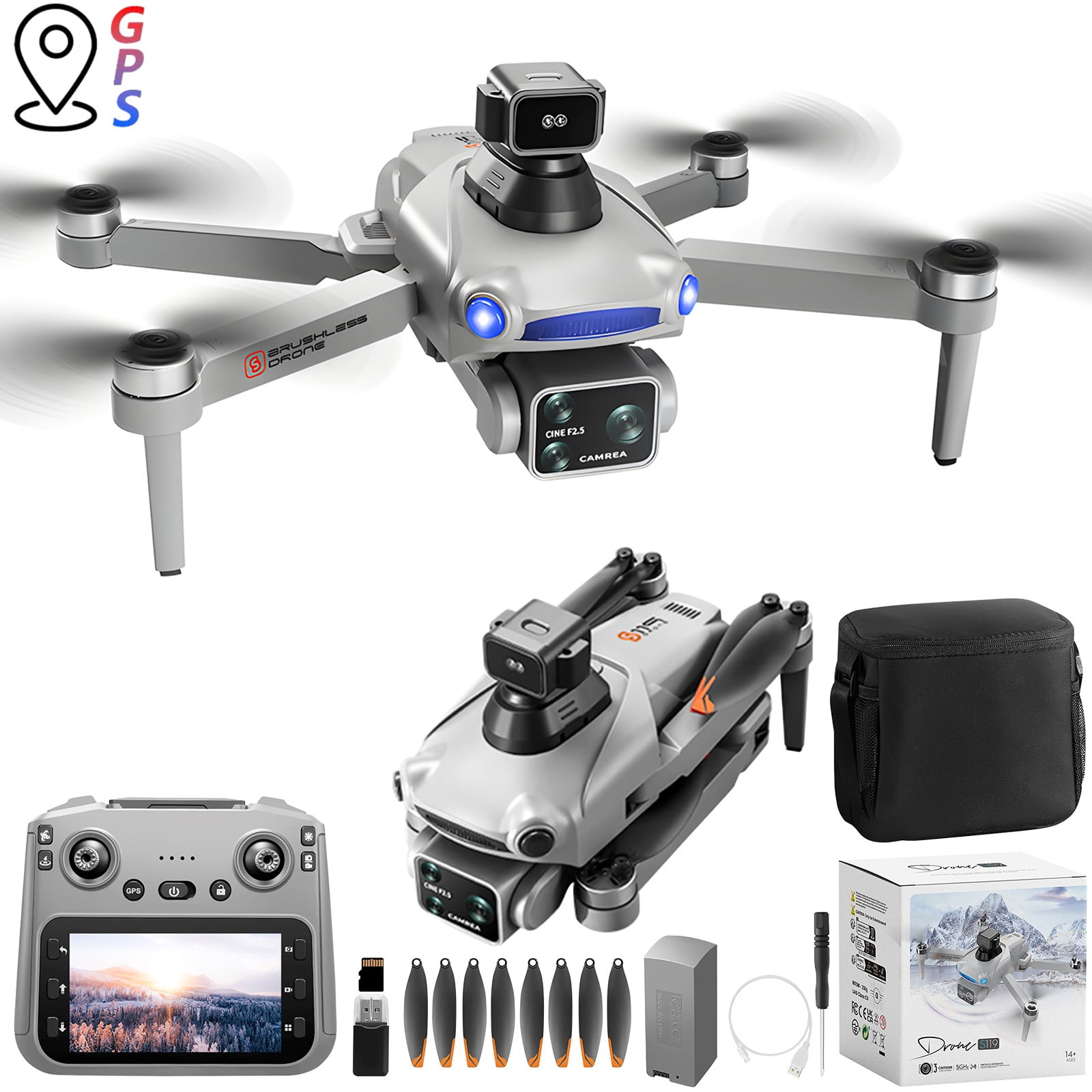 S119 GPS Drone with Camera for Adults 4K UHD, 6Inch Screen 5G