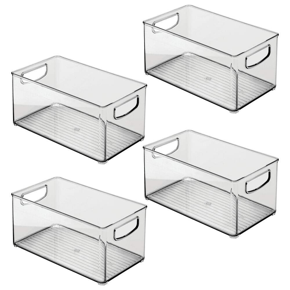 mDesign Plastic Stackable Kitchen Food Storage Bin, Handles, 4 Pack