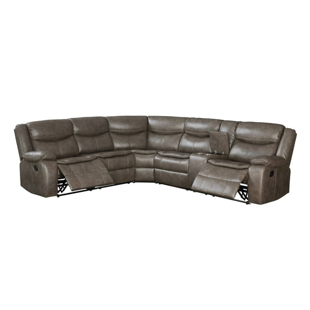 Tavin Sectional Sofa Motion In Taupe Leather Aire Match Walmart Com Walmart Com