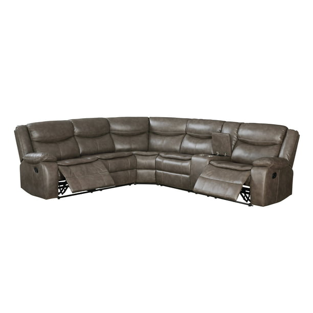 Tavin Sectional Sofa Motion In Taupe, Taupe Leather Sectional