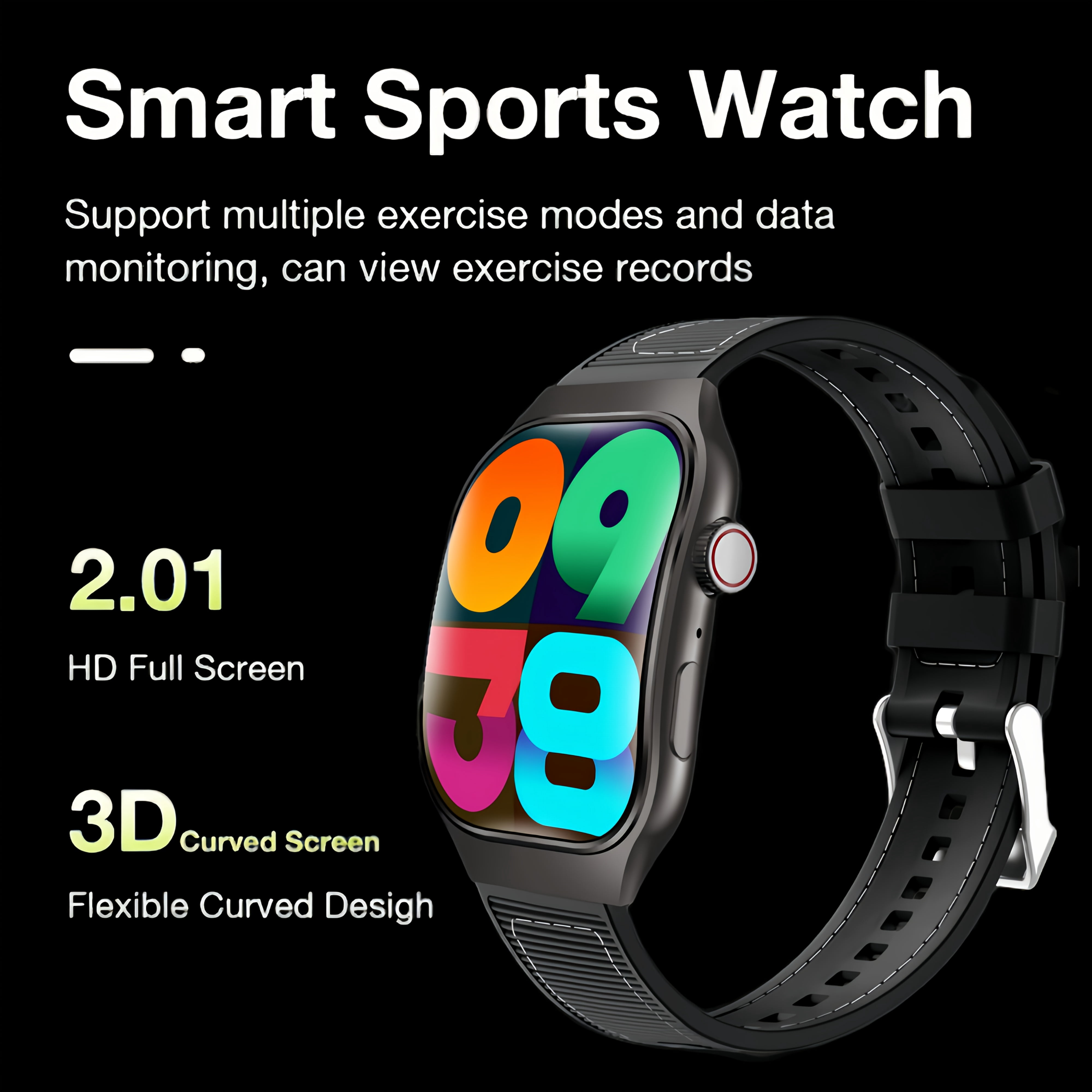 HD Smartwatch with Sports Modes, Music/Calls, Alloy Case, Silicone Strap, Rechargeable Battery, Compatible with iPhone & Android