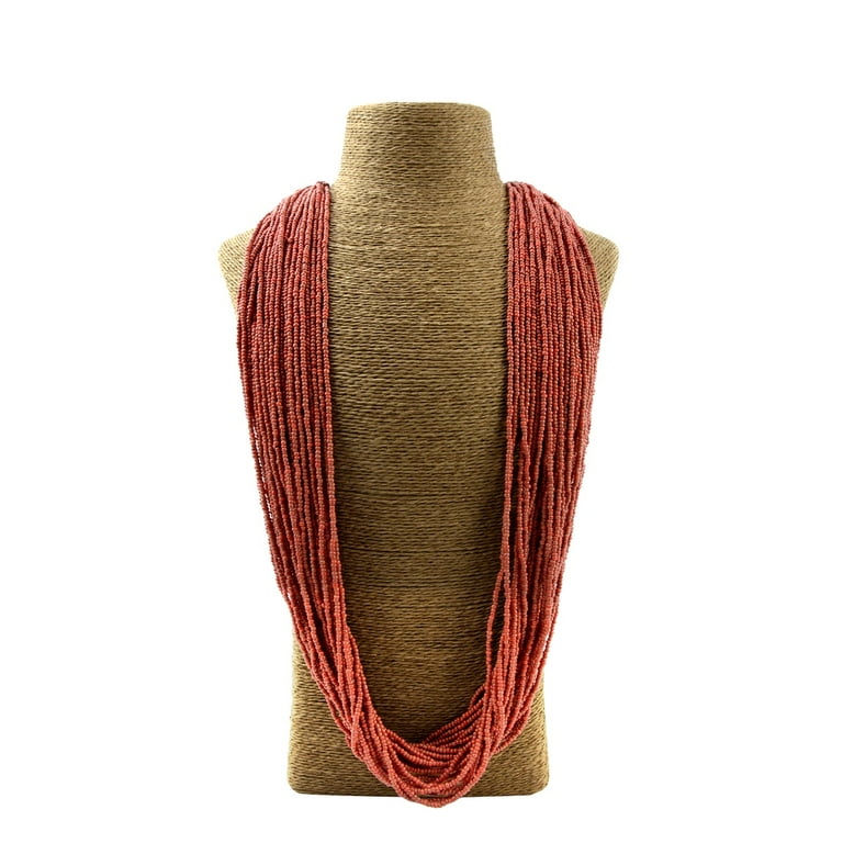 Coral Red Strand Seed Bead Necklace Womens Glass Jewelry Chain Fashion Accessory Coral Red Strand Seed Bead Necklace Womens Glass Jewelry Chain Fashion Accessory