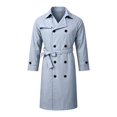 thumbnail image 2 of Mens Trench Coat Double Windbreaker Overcoat Notched Lapel Long Jacket Overcoat Fall Winter Business Long Jacket Light Blue XL, 2 of 5