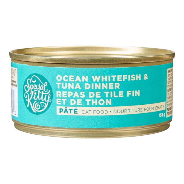 Pâtée pour chats Special Kitty – Dîner au poisson blanc de l’Atlantique et au thon, conserve de 156 g