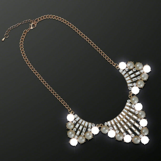 Light Up Jewelry Fashion LED Necklace with Faux Pearls, Rhinestones & White  LED Lights - Walmart.com