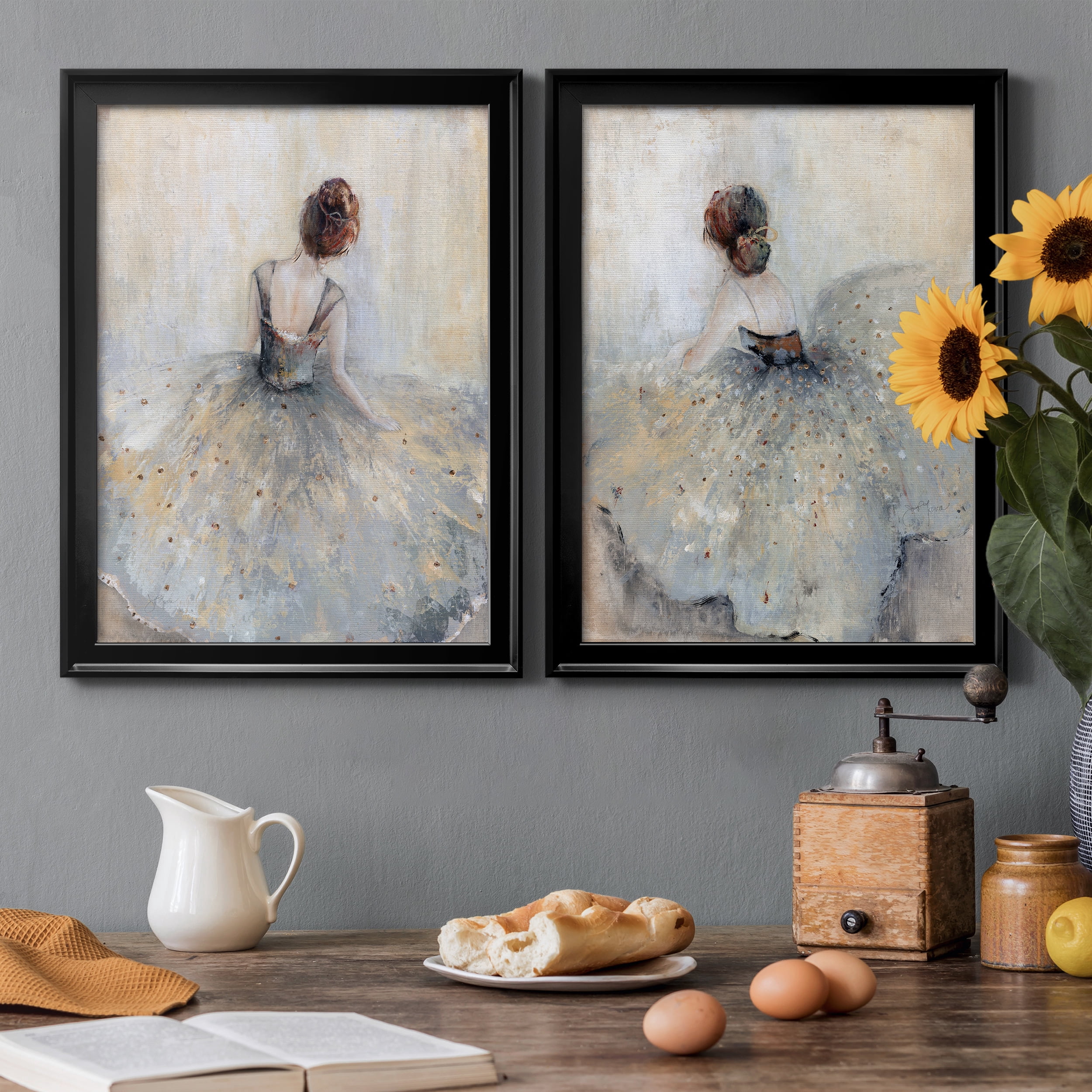 2 Piece Set Beautiful Contemplation Premium Framed Canvas - Ready to Hang - 22.5 x 30.5 Each - Black Frame