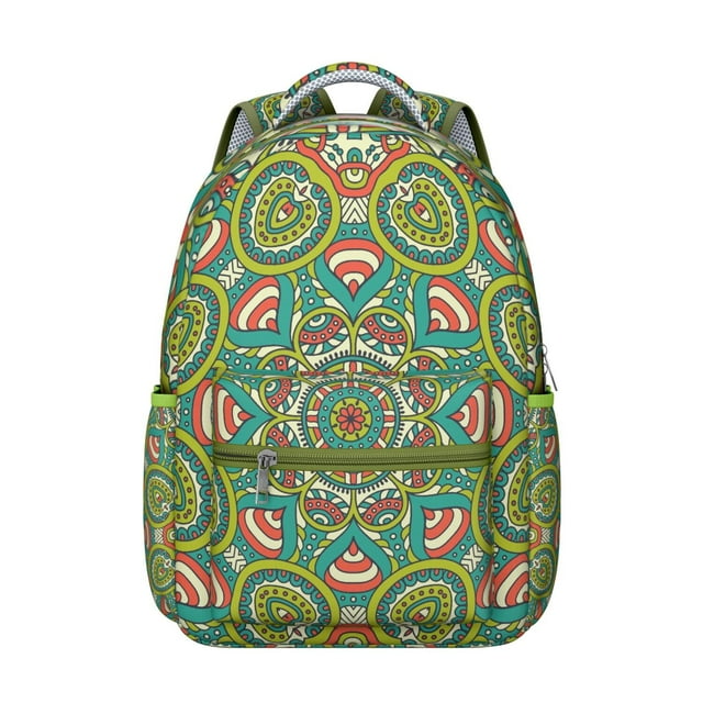 Sac à Dos Étudiant Imprimé Mandala Confortable et Résistant à l'Usure avec Design Psychédélique Bohème et Abstrait