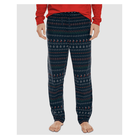 Nautica Men's Blue White Sustainably Crafted Cozy Fleece Sleepwear Pants[ L]