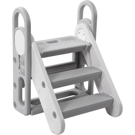 Foldable Step Stool, Adjustable 3-Step Stool with Handles, Anti-Slip Stepping Ladder for Bathroom, Kitchen, Step Stools