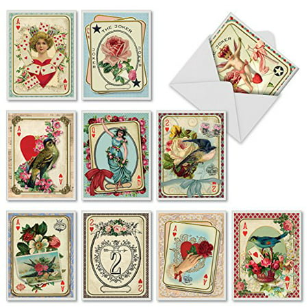 'M2381OCB ALL DECKED OUT' 10 Assorted All Occasions Greeting Cards Featuring Romantic Collage Images Combined with Vintage Playing Cards with Envelopes by The Best Card