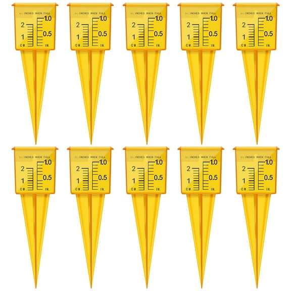 Relax love Sprinkler Gauge 10pcs Bright Yellow Transparent Reusable Outdoor Water Measuring Tool Durable Plastic Sprinkler Gauge Instrument for Garden Lawn Backyard