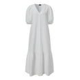 thumbnail image 6 of VONDA Women's Half Sleeve Holiday Party Loose Ruffle Hem Dress Buttons V Neck Shirt Dresses, 6 of 11