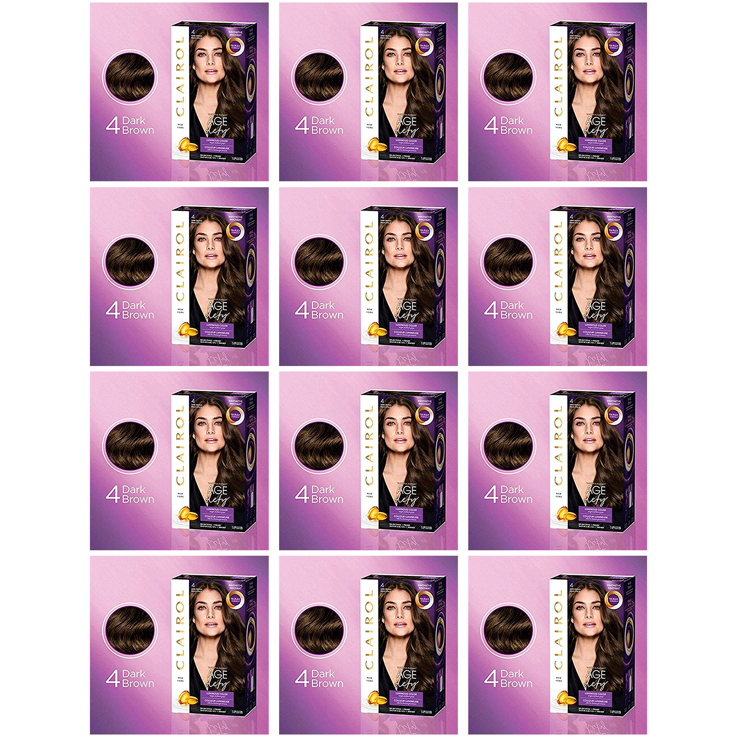 Pack of (12) Clairol Age Defy Permanent Hair Dye, 4 Dark Brown Hair Color