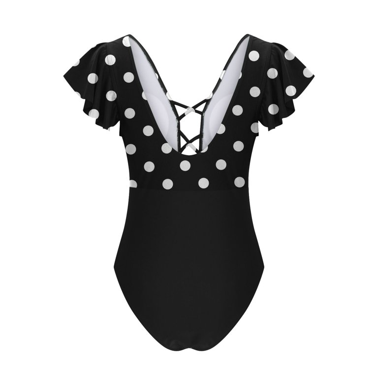 Lovskoo 2024 One Piece Swimsuit Women Ruffle Sleeve Solid