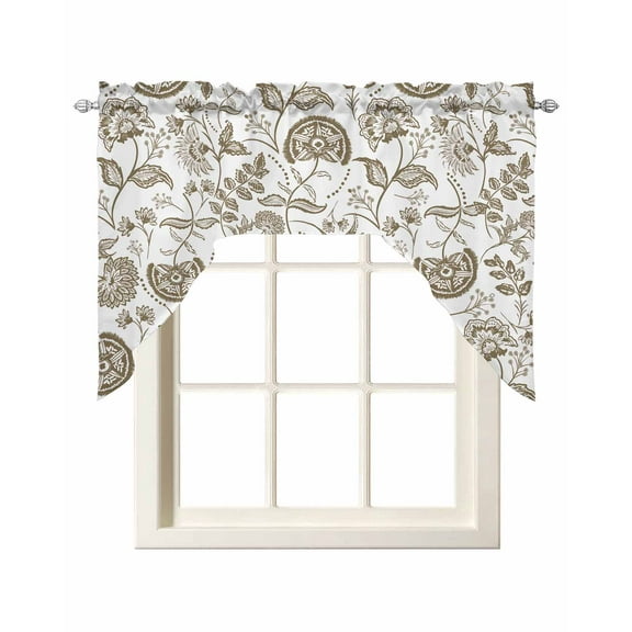 Brown Farmhouse Kitchen Swag Valances for Windows, Floral Floral Plant Leaf Vintage Spring Swag Valances Curtains for Living Room, Rod Pocket Window Treatments for Bathroom, Bedroom, Cafe, 56"x36"