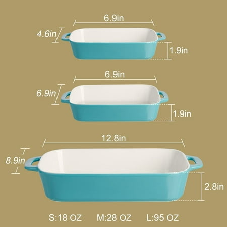

Ceramic Bakeware Set Rectangular Baking Dish for Cooking Kitchen Cake Dinner Banquet and Daily Use 12.8 x 8.9 Inches porcelain Baking Pans (Turquoise)