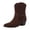 1Brown, variant on Women's Suede Ankle Boots Pointed Toe Western Buckle Cowboy Boots Chunky Stacked Heel Side Zipper Cowgirl Riding Boots