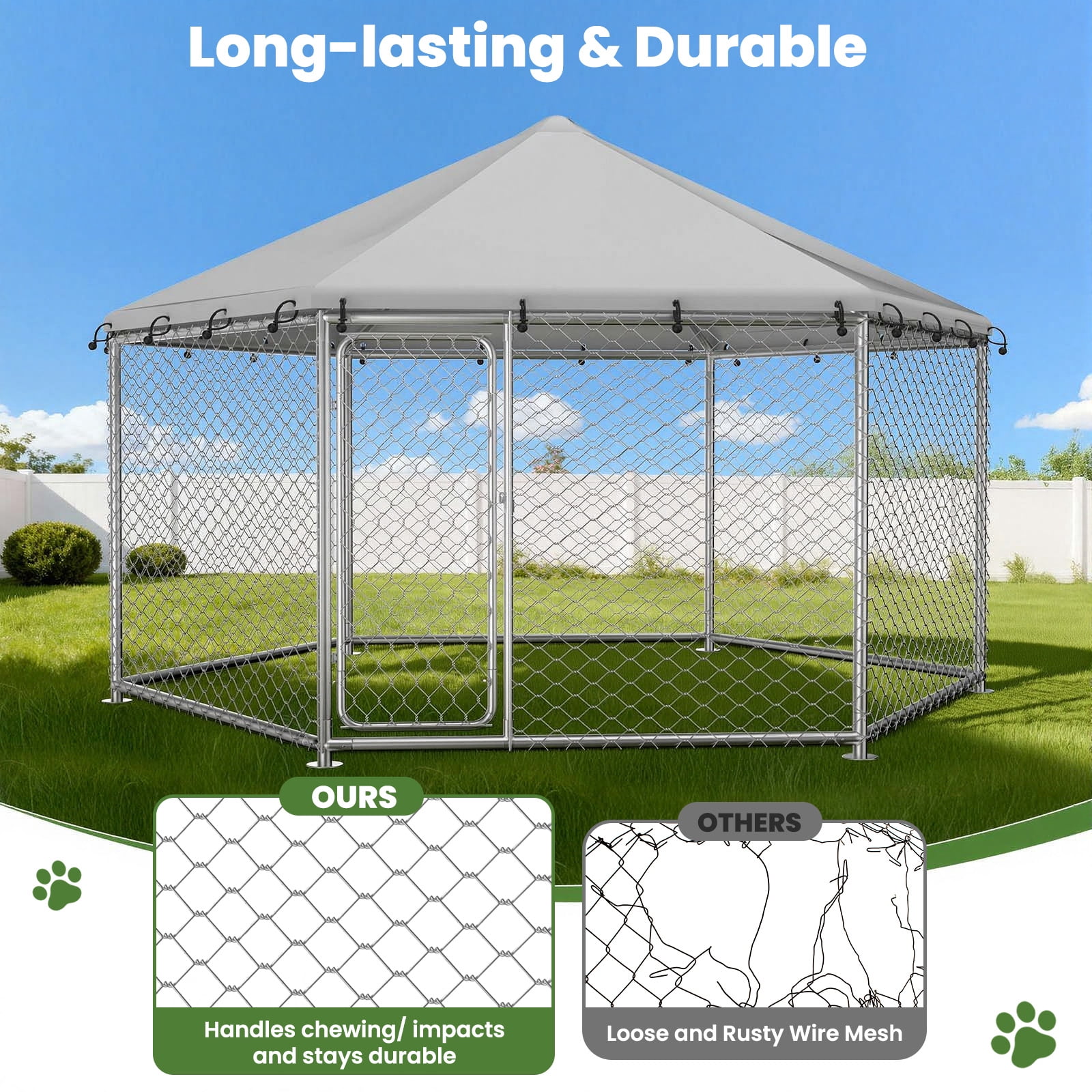 YOKWOK 12.5x12.5ft Large Outdoor Dog Kennel, Heavy Duty Dog Kennel with Anti-Rust Wire, Waterproof Roof Cover, Security Lock & Metal Gate for Large Dogs, Backyard, Farm, Outside Use