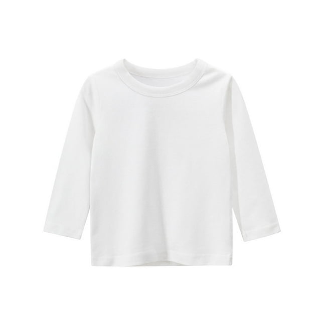 ZACPNCV T-Shirts à Manches Longues pour Filles, Col Rond, Automne Hiver, Basiques, Blancs, 5-6 Ans
