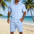 thumbnail image 2 of CONZONE Mens 2 Peice Beach Outfits Solid Color Short Sleeve Buttons Up Shirts Shorts Sets Breathable Summer Tracksuits, 2 of 7