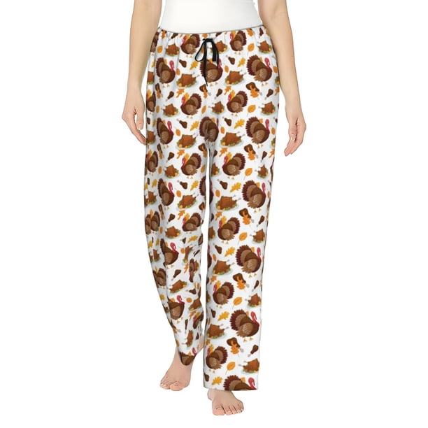 Balery Turkey And Thanksgiving3 Pantalones de pijama para mujer, pijamas ultraligeros, pantalones de estar por casa-X-Large