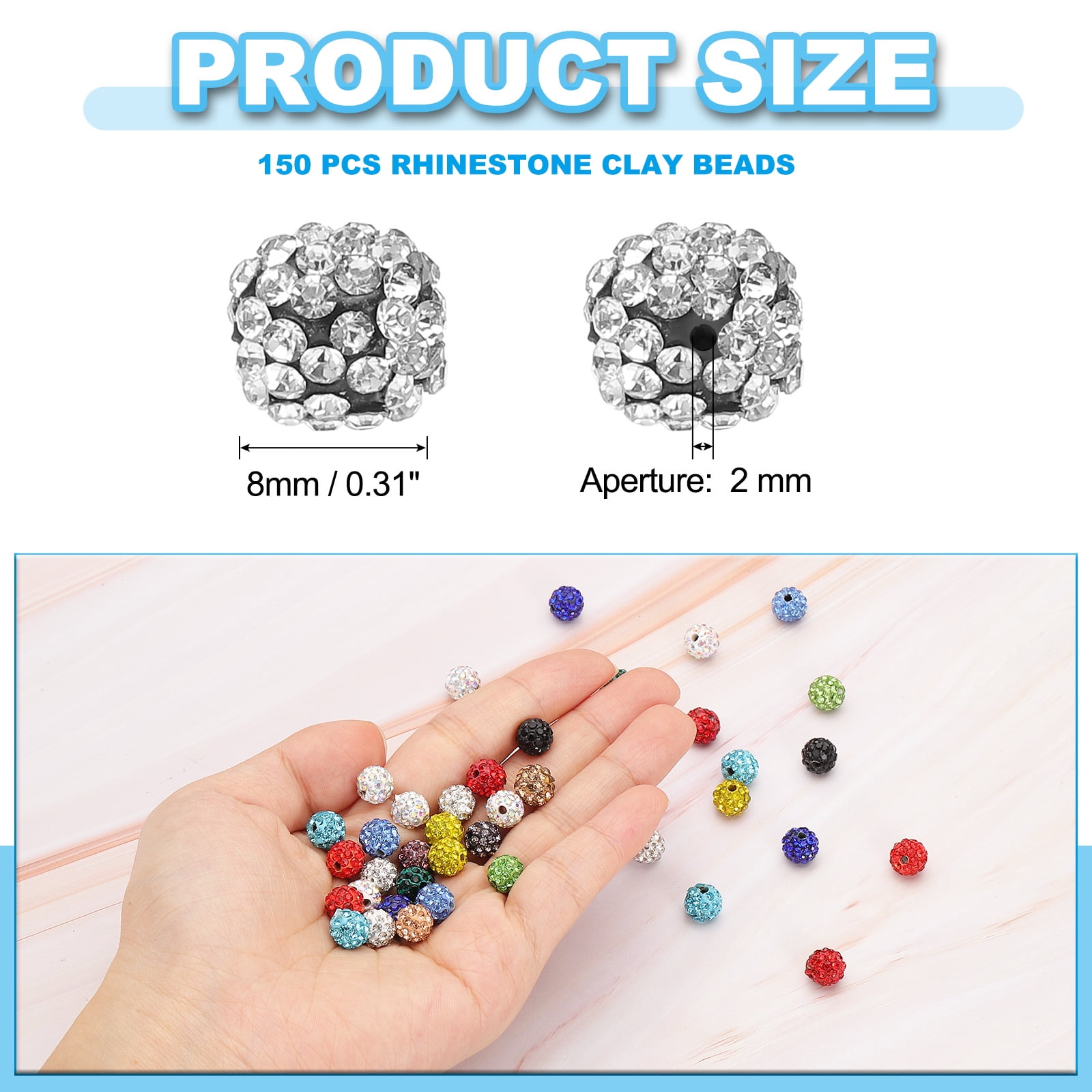 Uxcell Rhinestone Beads, Clay Rhinestone Beads Disco Ball Beads Diamond Spacer Beads Crystal Sparkle Shiny Round 150Pcs Black White 8mm