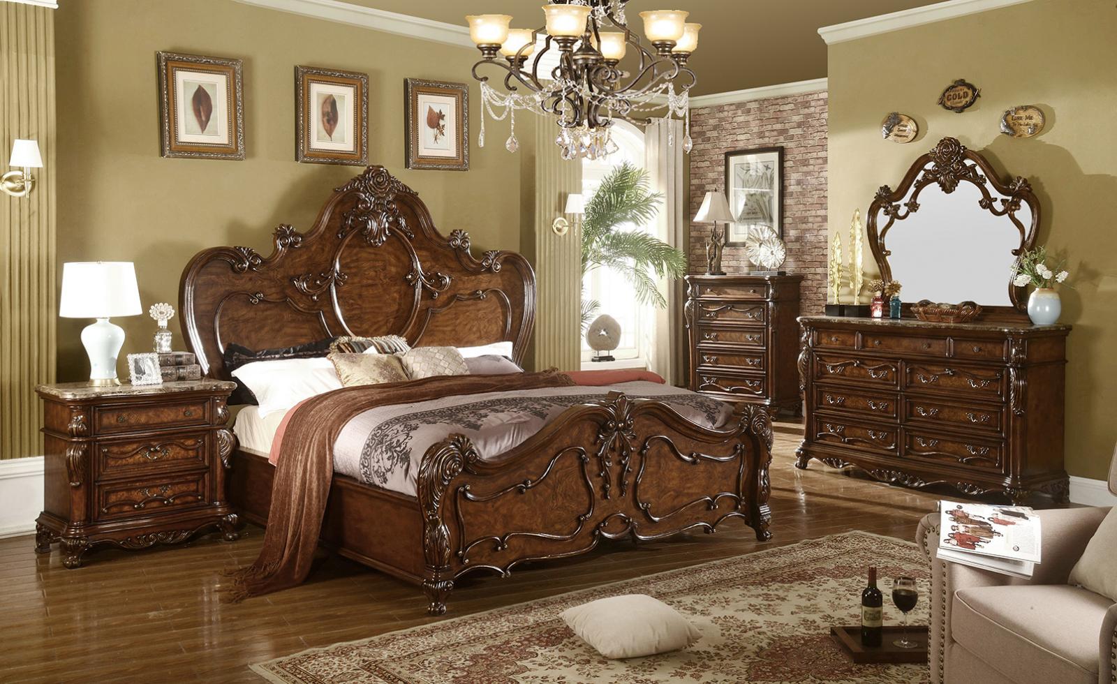 Traditional Cherry Oak Queen Size Bedroom Set 5 Pcs B7189 Mcferran - image 1 of 8