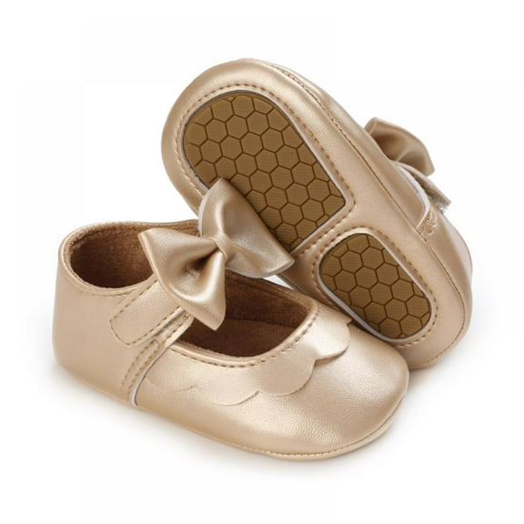 Baby Girls Mary Jane Flats with Bowknot Soft Sole Cute Non-Slip Toddler Infant First Walker Princess Dress Shoes (0-18 Months) Gold S