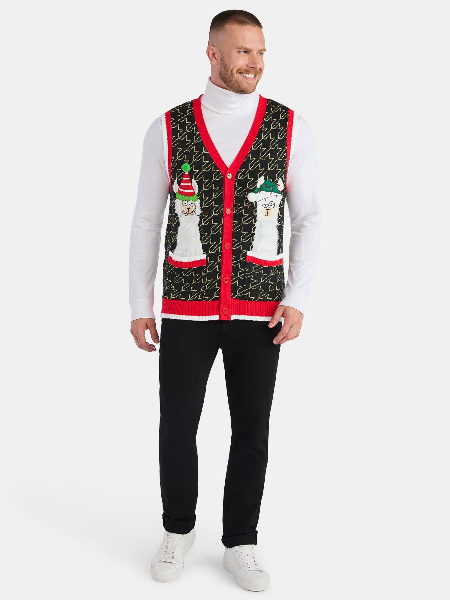 Jolly Sweaters Men's Llama Holiday Sweater Vest, Midweight, Sizes S-3XL