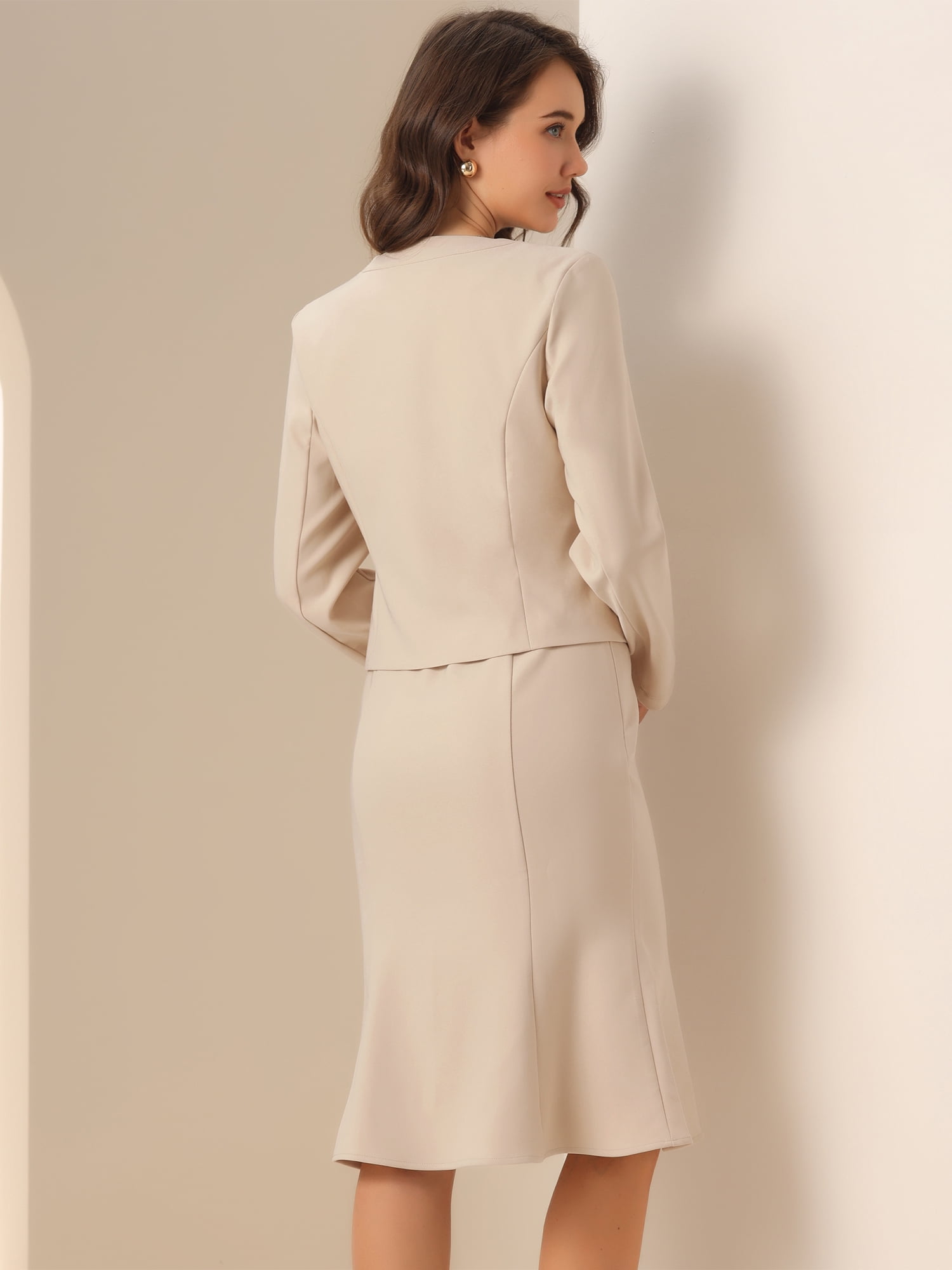DARING DIVA Women's 2Pcs Suit Sleeveless Dress Crop Blazer Set M Beige