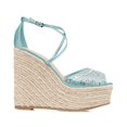 thumbnail image 2 of XYD Women Espadrilles Wedge Sandals Woven Straw Peep Toe Rhinestones Platform Heels Slender Crossover Straps Glamour Party Shoes Size 12 Blue, 2 of 4