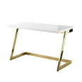 thumbnail image 3 of Bibse Writing Desk - High Gloss Lacquer Finish Top, Polished Stainless Steel Base, Geometric Legs, White Gold Accent, 3 of 10