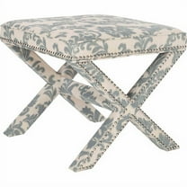 SAFAVIEH Palmer Transitional Cross Leg Upholstered Ottoman, Slate/Beige
