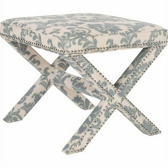 SAFAVIEH Palmer Transitional Cross Leg Upholstered Ottoman, Slate/Beige