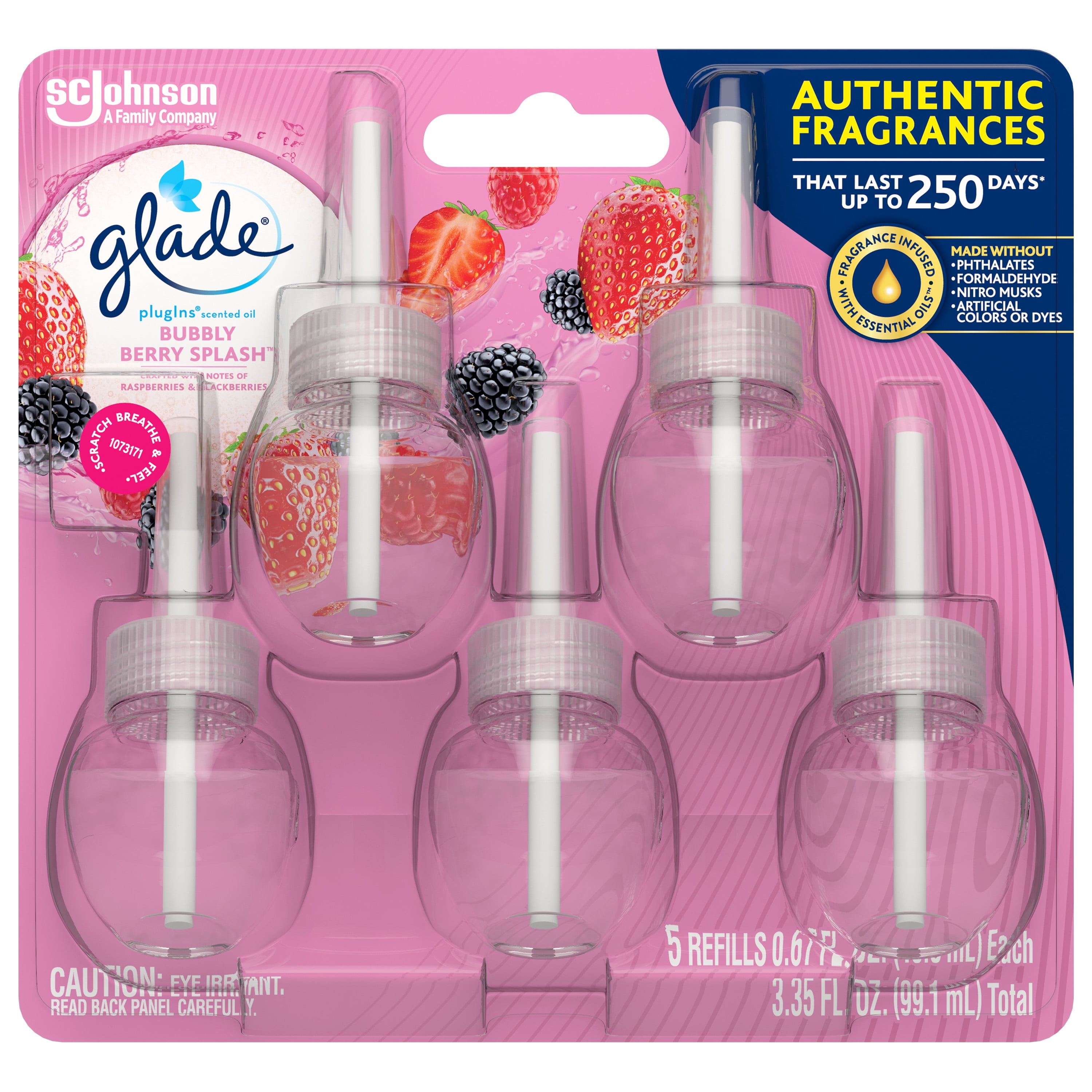 Glade Plugins Scented Oil 5 Refills, Air Freshener, Bubbly Berry Splash, 5 x 1.34 oz
