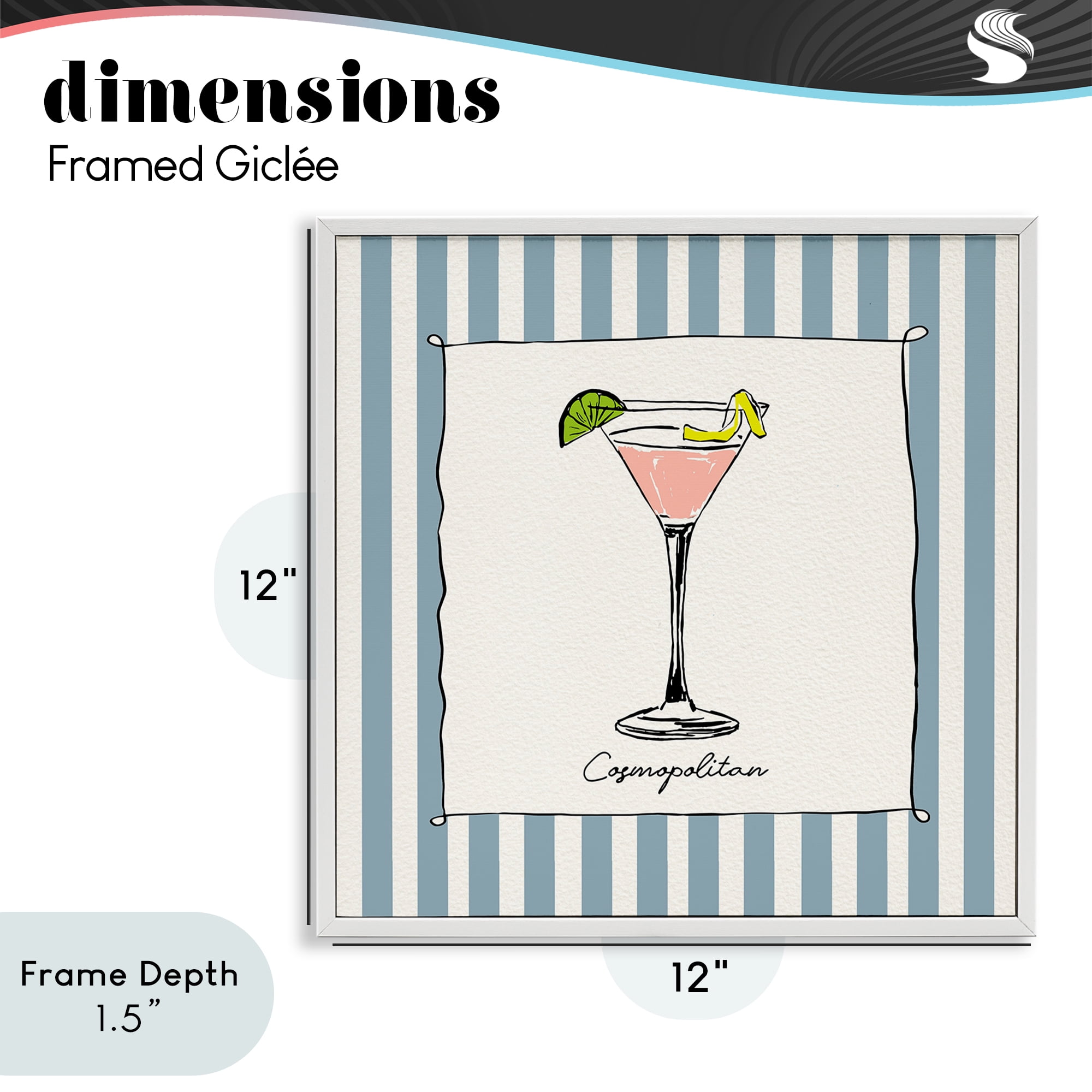 Stupell Industries Cosmopolitan Summer Stripes White Framed Giclee Art, design by Susan Jill