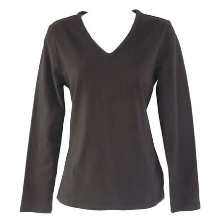 Basic Editions Black Relaxed Fit Long Sleeve V-Neck Cotton T-Shirt, Women's Small