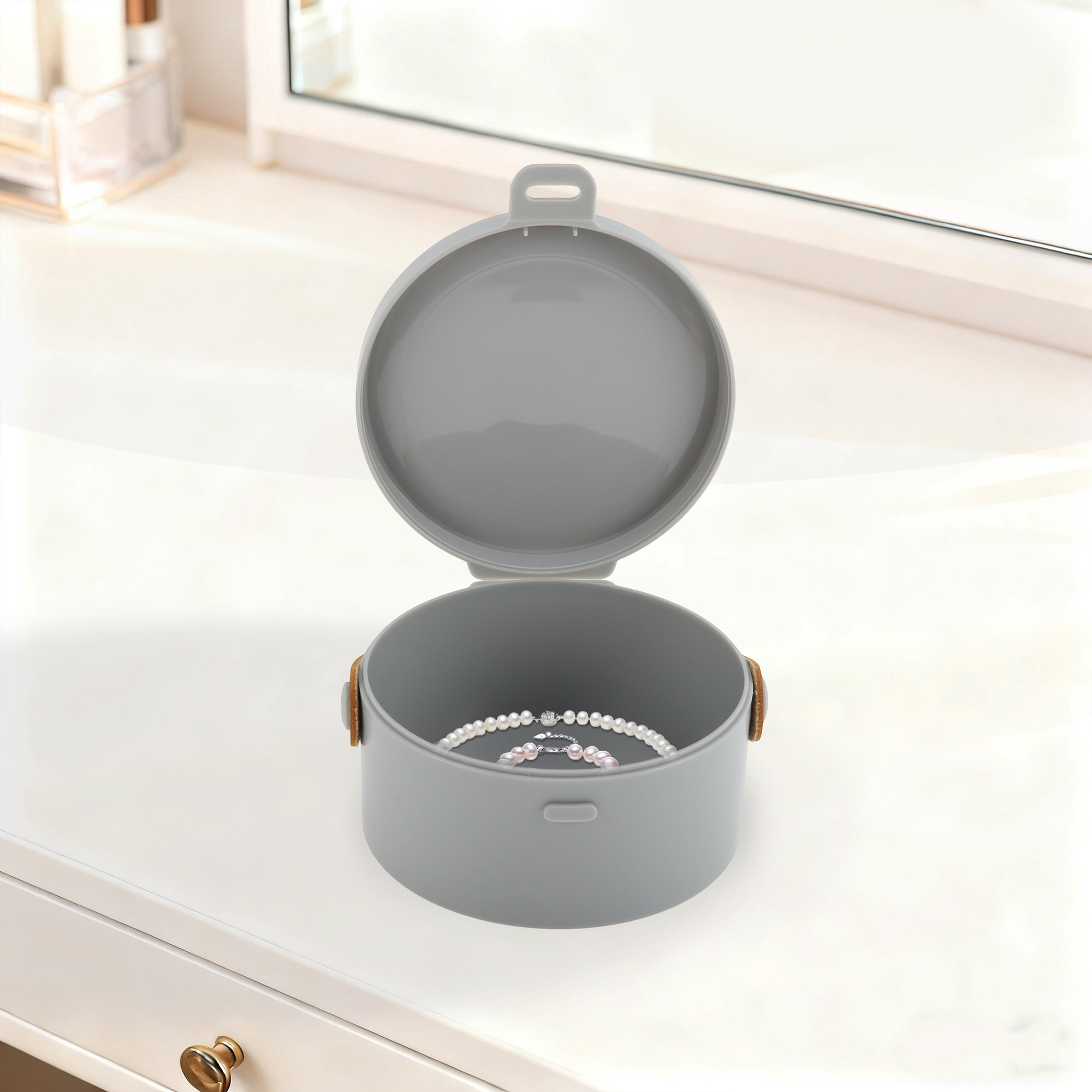 Unique Bargains Round Single-Layer Multi-Function Jewelry Box Organizer Gray