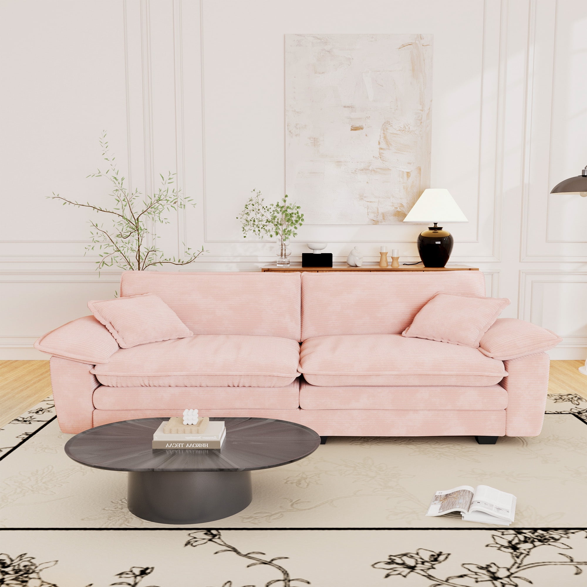 Muumblus 80.5" Corduroy Loveseat Sofa, Oversized Upholstered 2-Seater Fluffy Cloud Sleeper Couch for Living Room/Apt, Pink