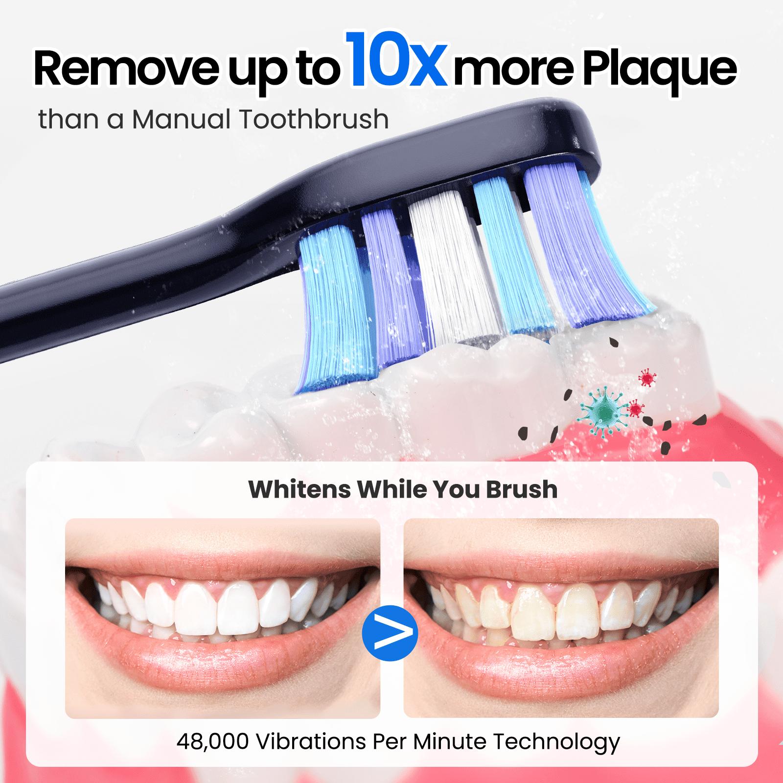 Marlincare Sonic Electric Toothbrush for Adults , Rechargeable Toothbrush,180-Day Battery Life, Blue