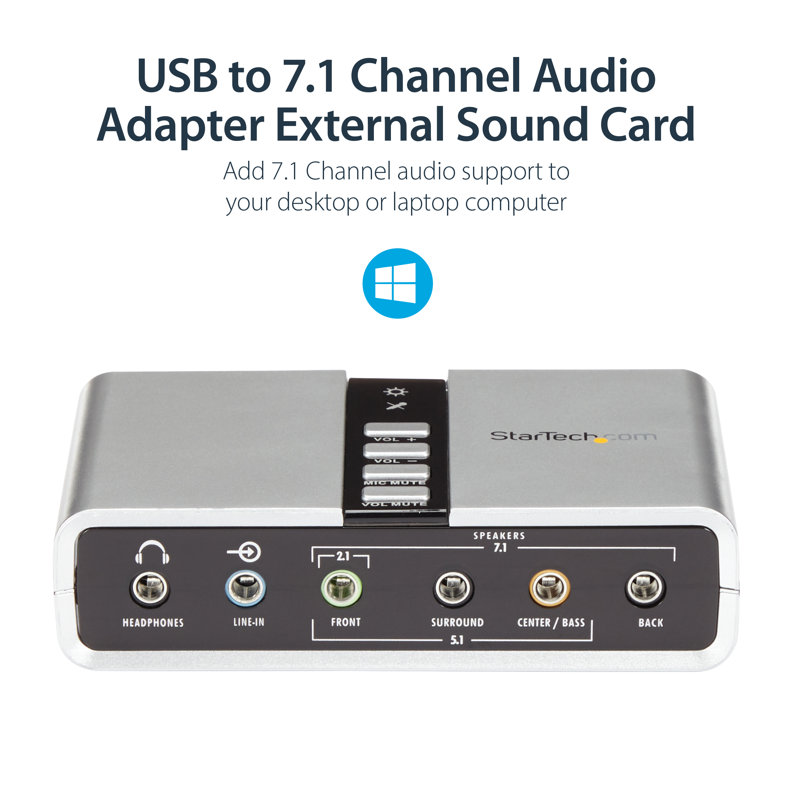 StarTech.com 7.1 USB Sound Card - External Sound Card for Laptop with SPDIF Digital Audio - Sound Card for PC - Silver - image 3 of 6